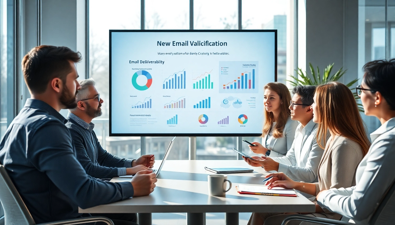 Discussion sur la validation des e-mails en ligne dans un cadre de bureau moderne montrant l'importance de la validation d'e-mails en ligne.