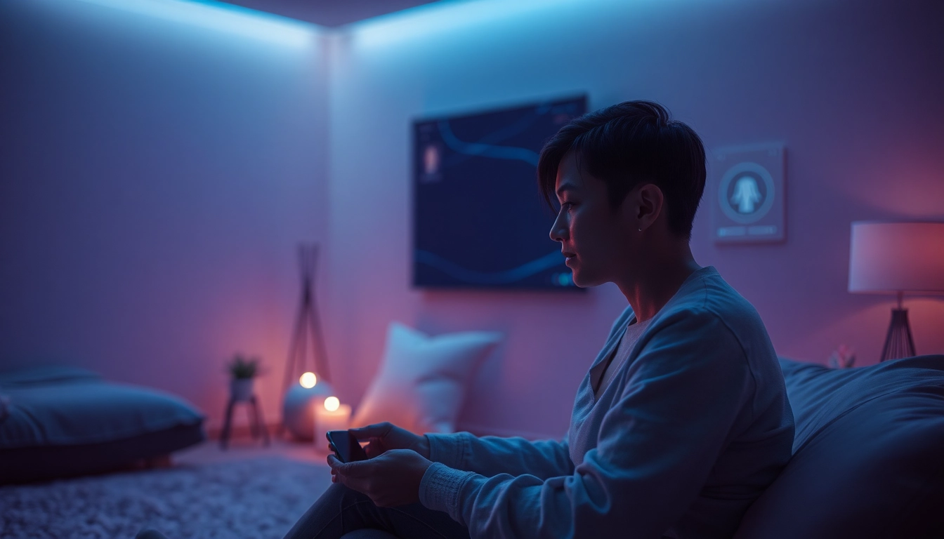 Engaging AI sexchat experience in a cozy virtual setting featuring digital character interactions.