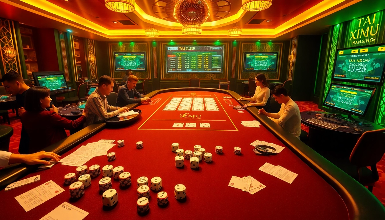 Exciting Tài Xỉu MD5 gameplay illustrated on a luxury casino table at https://taixiumd5.cfd/, showcasing dice and poker chips.