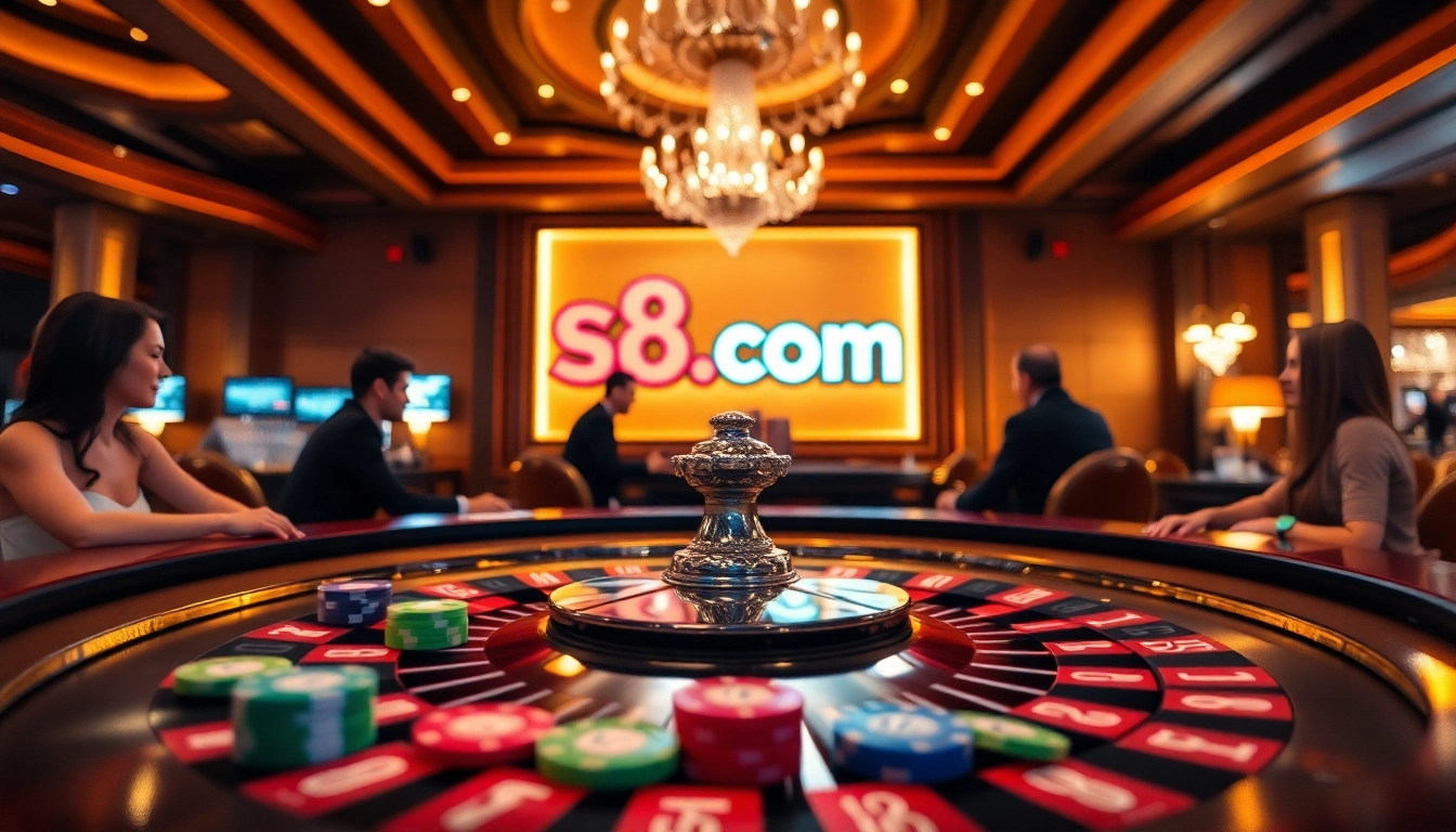Experience thrilling gameplay at s8.com with vibrant casino action at the roulette table.