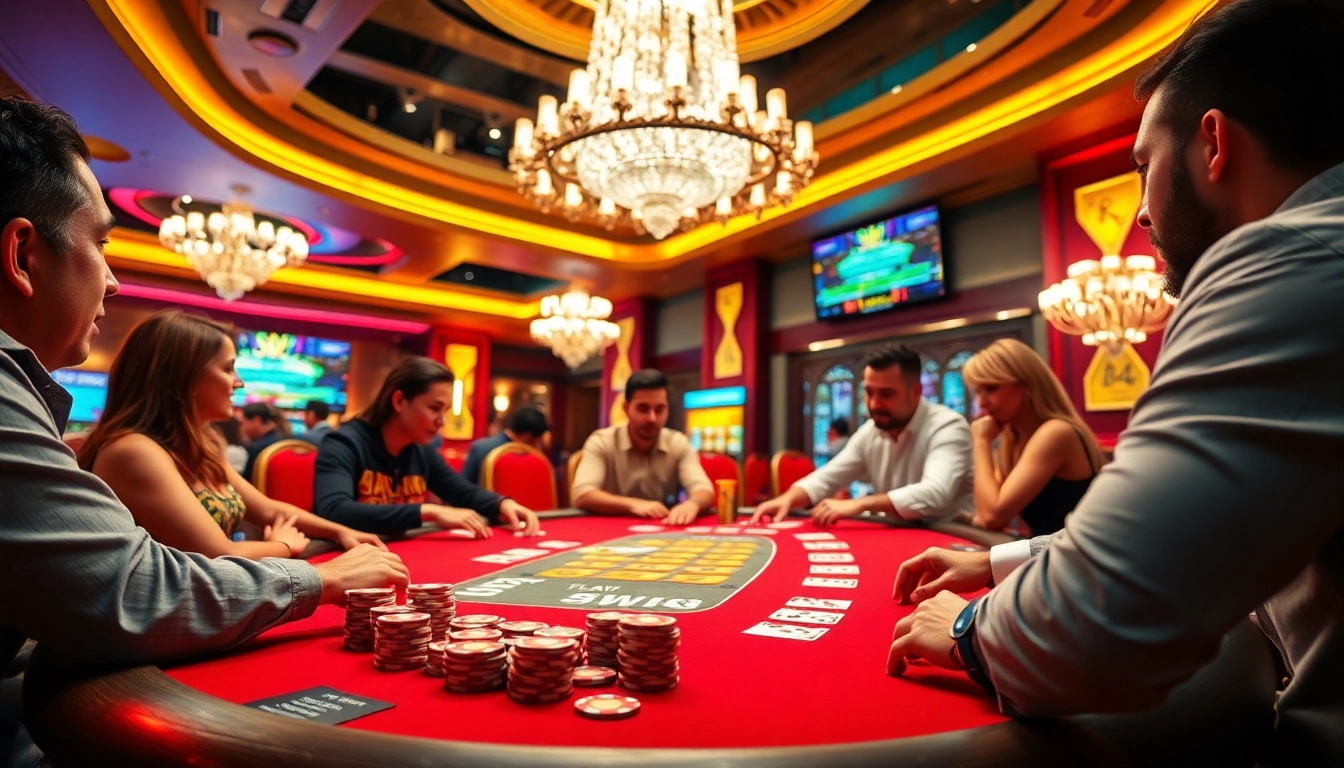 Witness a thrilling poker game at a luxurious casino highlighting ku win with vibrant table details.
