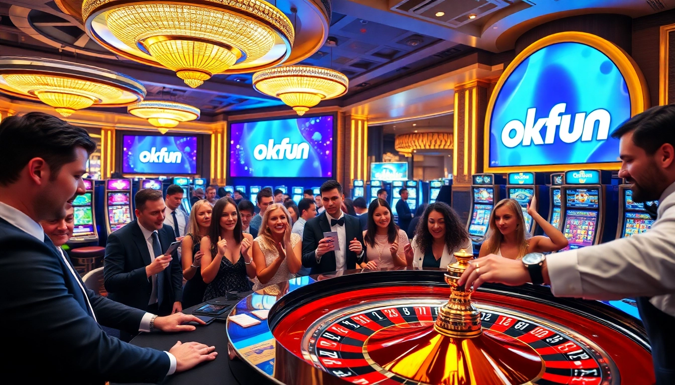 Players enjoying the thrill of roulette and games at Okfun Casino with vibrant atmosphere.