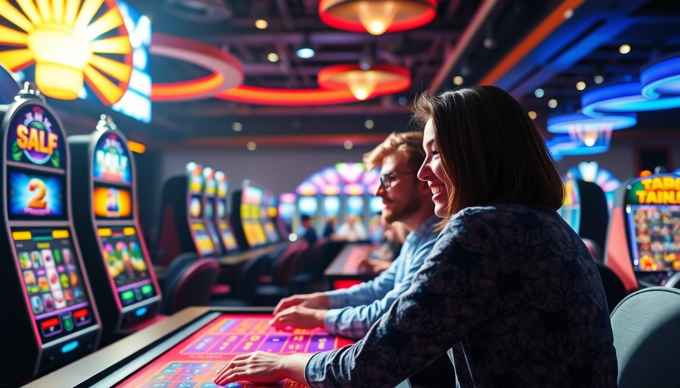 Joueurs s'amusant aux jeux de casino en ligne dans une ambiance captivante et énergique.