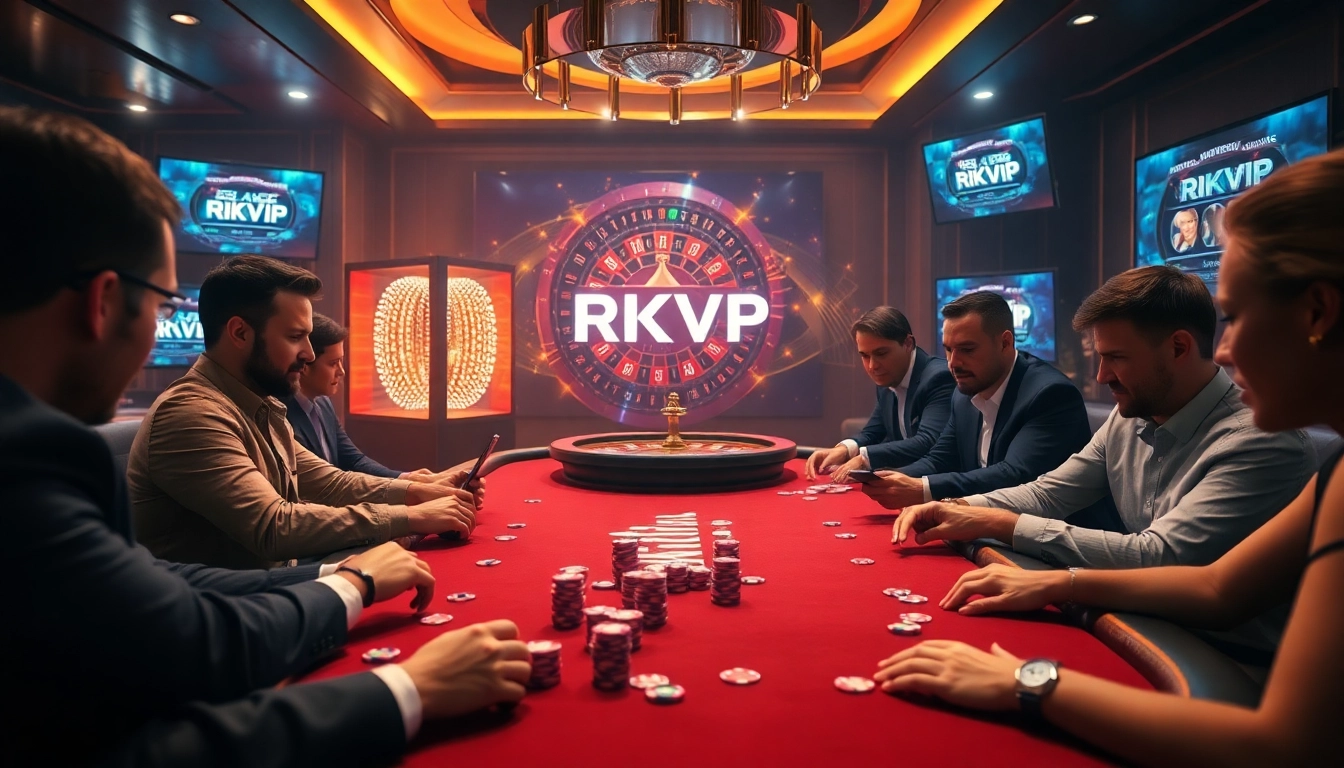 Players enjoying a thrilling game at RIKVIP poker tables, showcasing excitement and strategy.