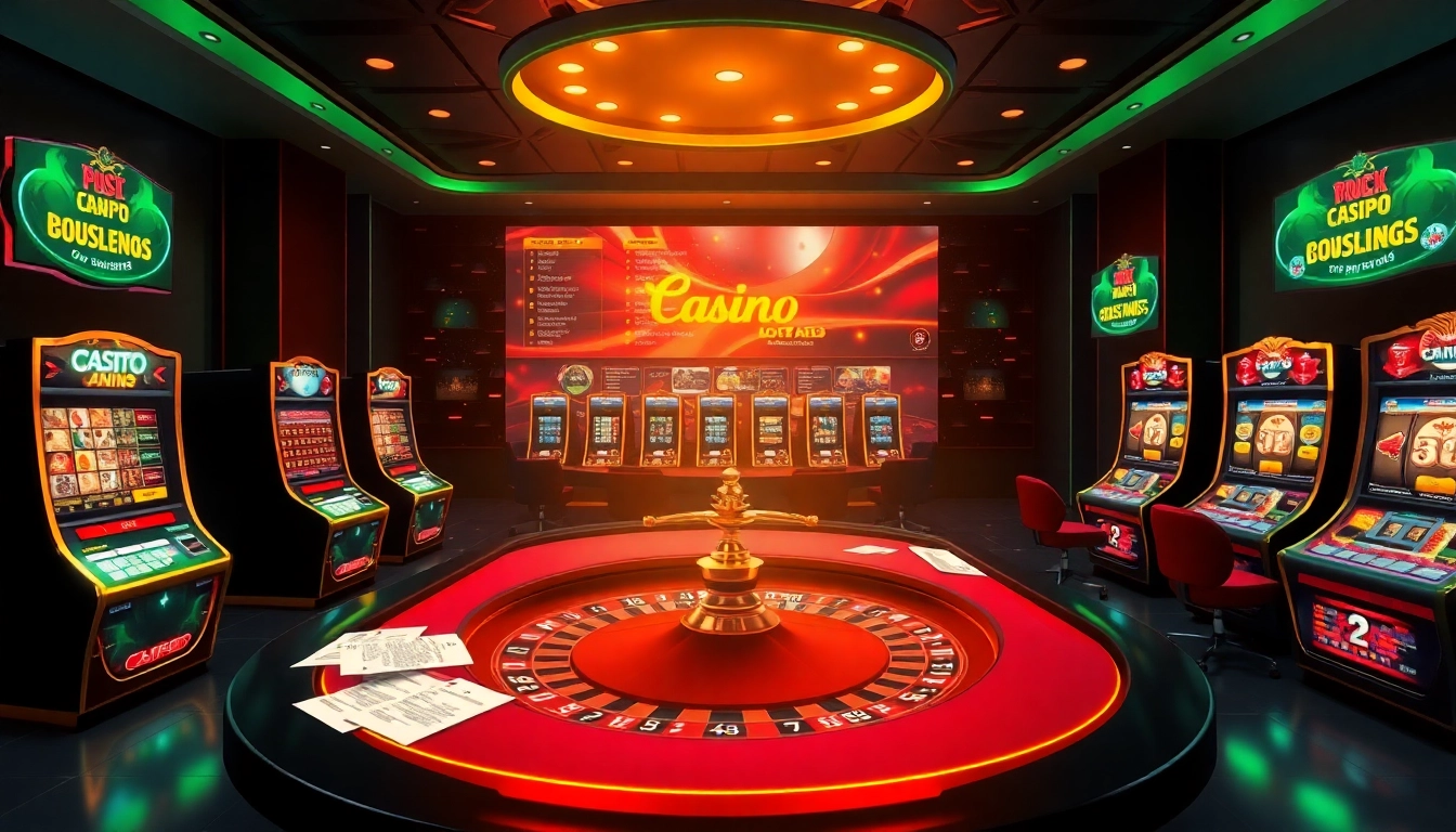 Engaging scene of casino en ligne crypto gaming with vibrant slot machines and stylish tables.