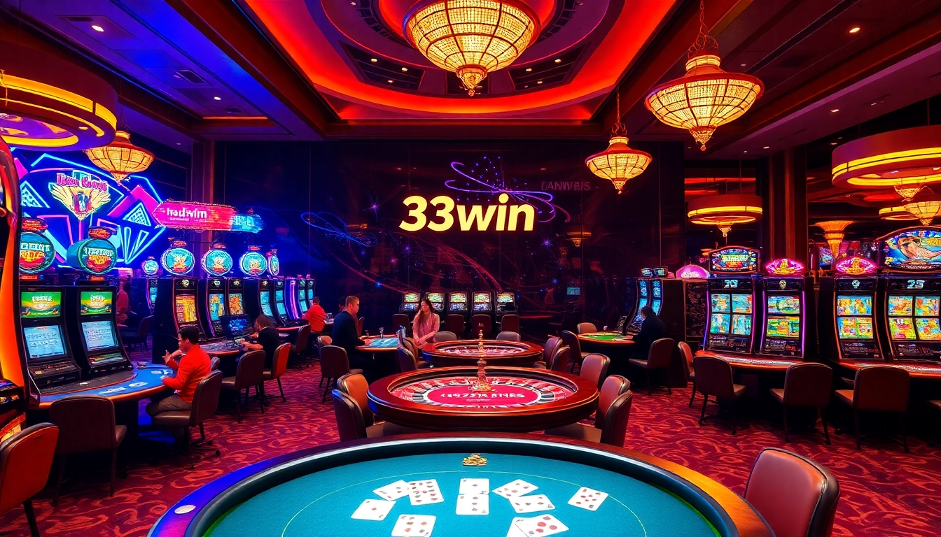 33win players enjoying various games at a luxurious casino with vibrant ambiance and exciting atmosphere.