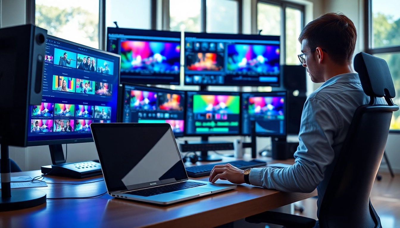 Tiktok video editor creating engaging videos in a modern workspace